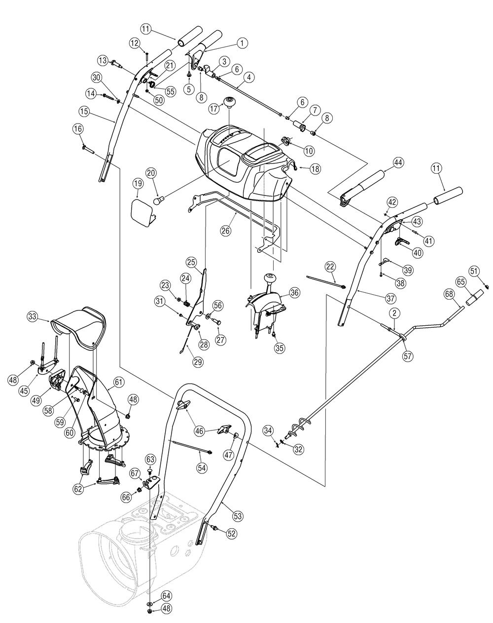 Handle Assembly Diagram and Parts List for 528SWE (31AH5LKG710)(2005) Cub Cadet Snow Blower